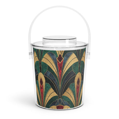 Art Deco Ice Bucket with Tongs — Vintage Geometric Bar Cooler - Splash of Color Co.