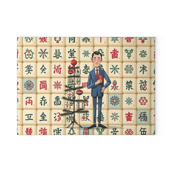 The Lance Of Mahjong Festive Christmas Mahjong Chacuterie Entertaining Cheese Glass Cutting Board - Splash of Color Co.