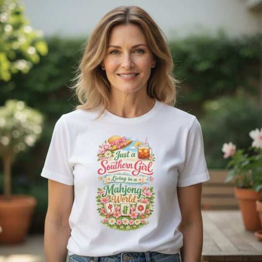 Southern Girl Mahjong T‑Shirt — "Just a Southern Girl Living in a Mahjong World" Floral Tee - Splash of Color Co.