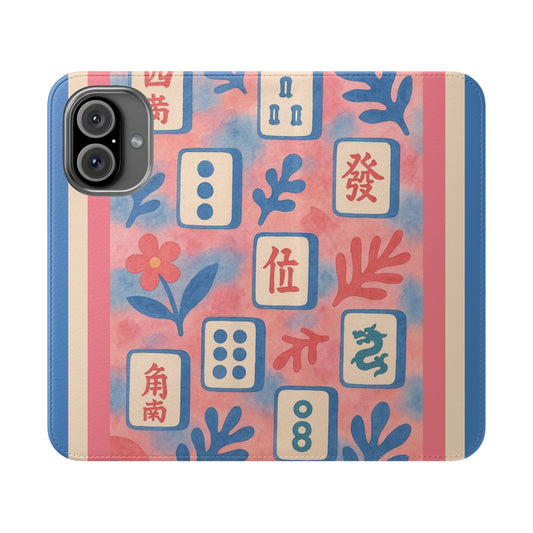 Mahjong Watercolor Artistic Flip Case for Phones, Stylish Wallet Cover, Trendy Phone Accessory, Ideal Gift for Friends, Protective Phone Sleeve