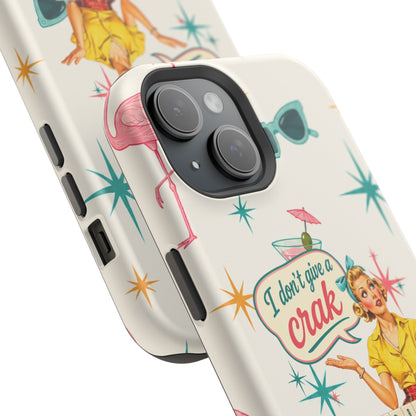 Funny Mahjong Tropical Flamingo Phone Case — “I Don’t Give a Crak” Magnetic Impact-Resistant Case