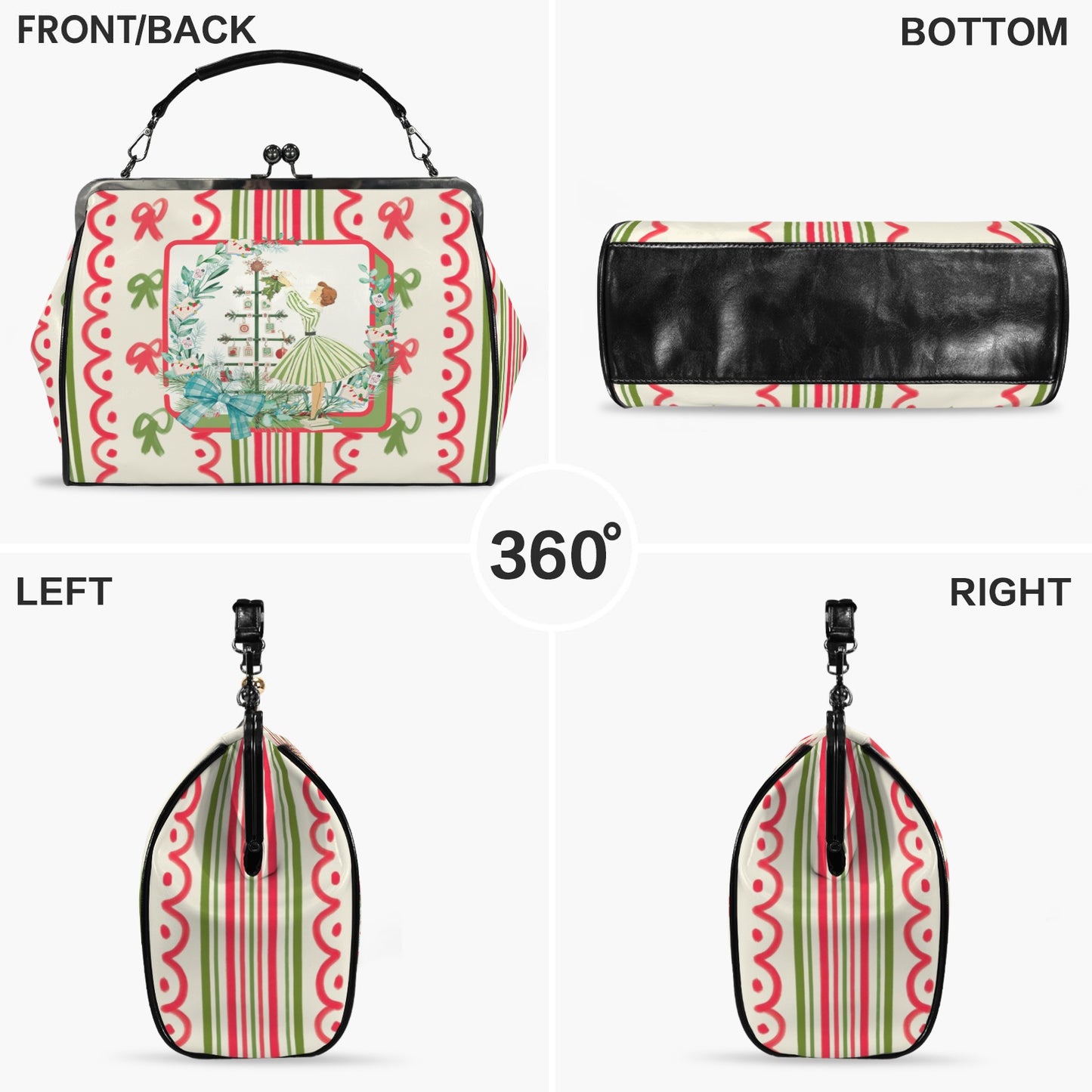 Books And Nooks Mahjong Lover Nostalgic Christmas Handbag, Kisslock Shoulder Bag