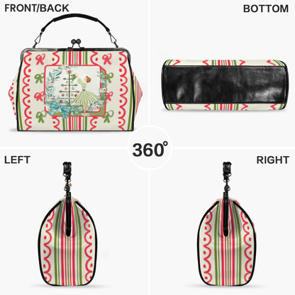Books And Nooks Mahjong Lover Nostalgic Christmas Handbag, Kisslock Shoulder Bag