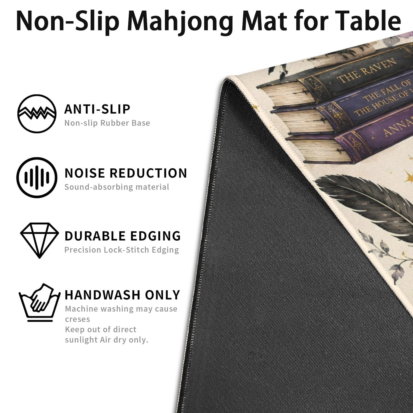 Poe Gothic Halloween Stitched-Edge Mahjong Table Mat 33" x 33"