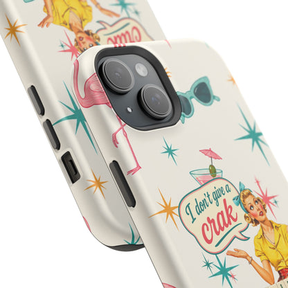 Funny Mahjong Tropical Flamingo Phone Case — “I Don’t Give a Crak” Magnetic Impact-Resistant Case