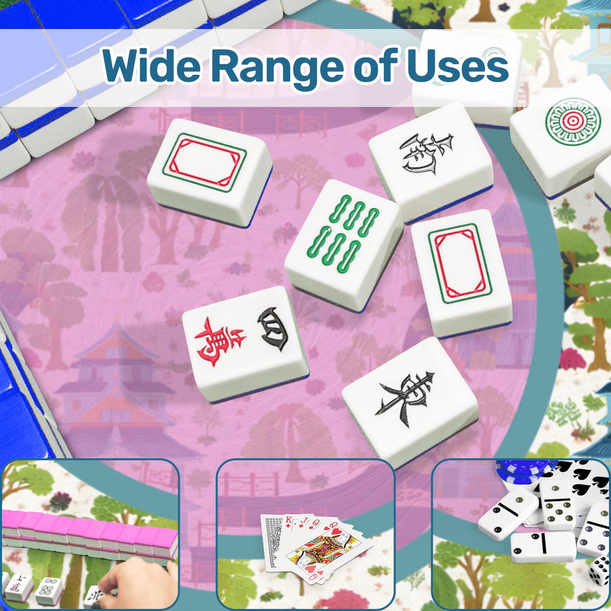 Mahjong Mat Chinoiserie Pagoda Asian Garden Scalloped - Splash of Color Co.