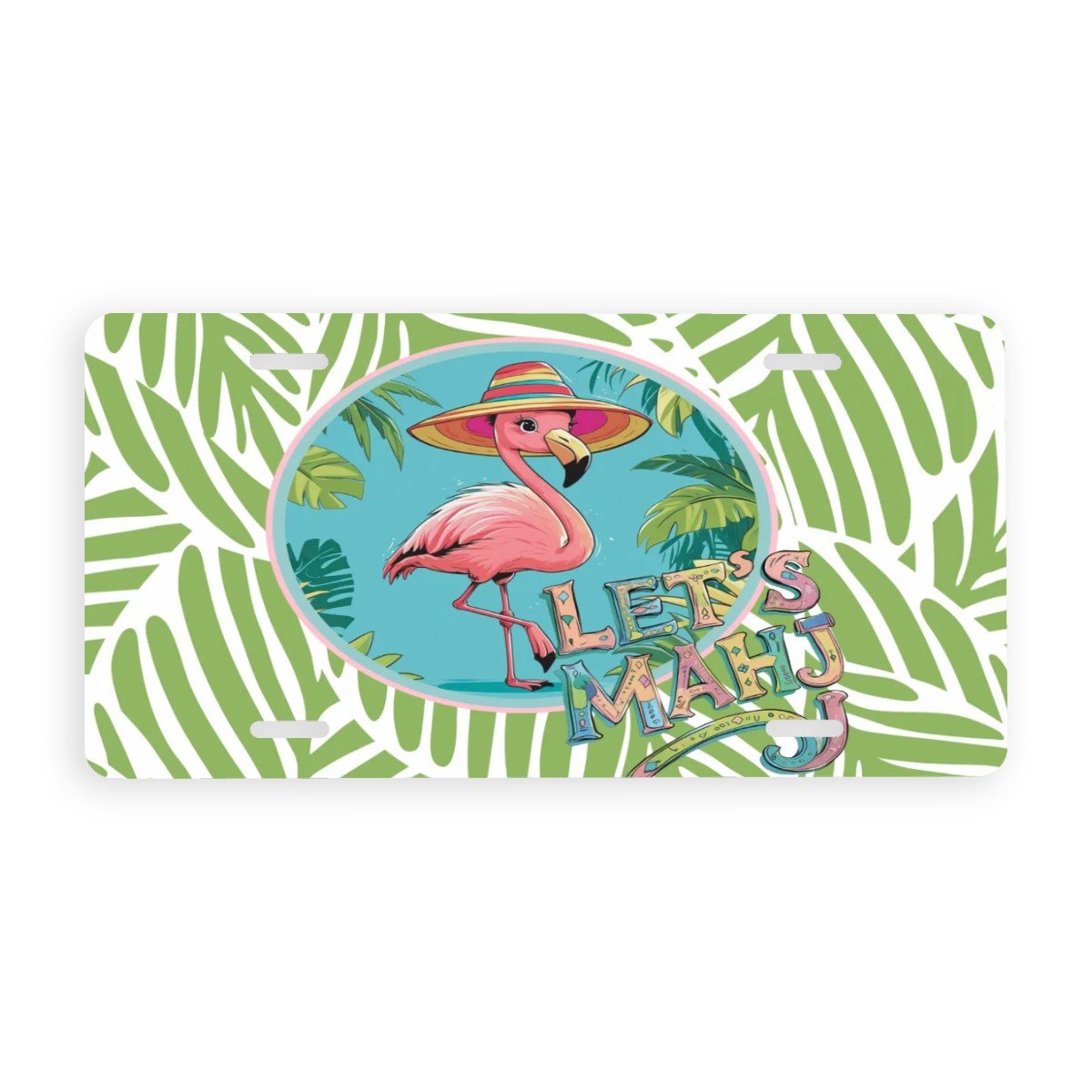 Quirky Fun Let's Mahj Flamingo License Plate - Splash of Color Co.