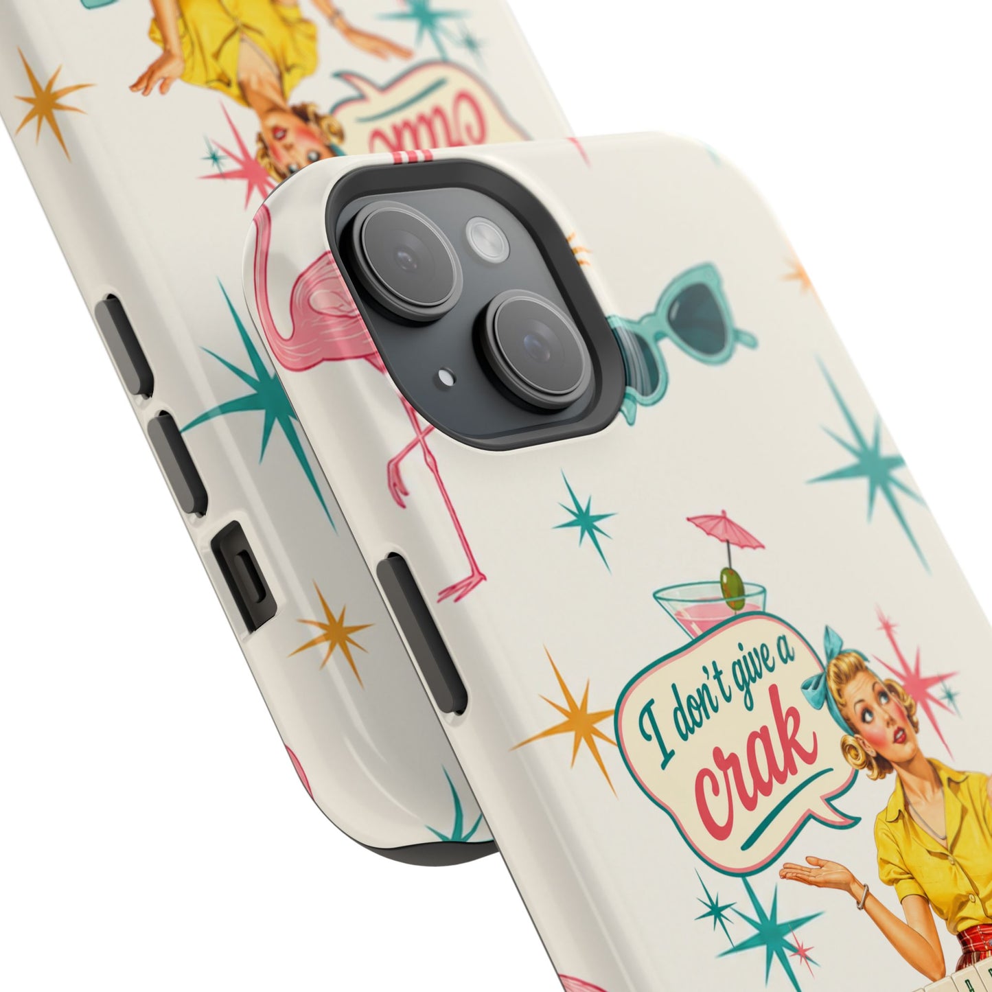 Funny Mahjong Tropical Flamingo Phone Case — “I Don’t Give a Crak” Magnetic Impact-Resistant Case