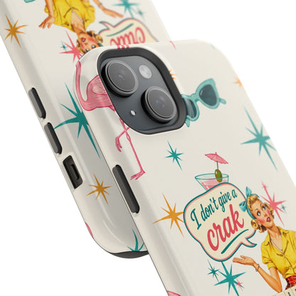 Funny Mahjong Tropical Flamingo Phone Case — “I Don’t Give a Crak” Magnetic Impact-Resistant Case