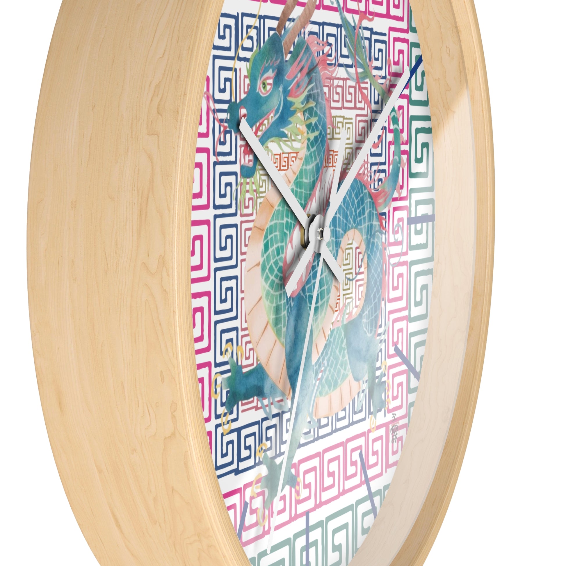 Dragon Motif Wall Clock — Colorful Asian - Inspired Geometric Design - Splash of Color Co.