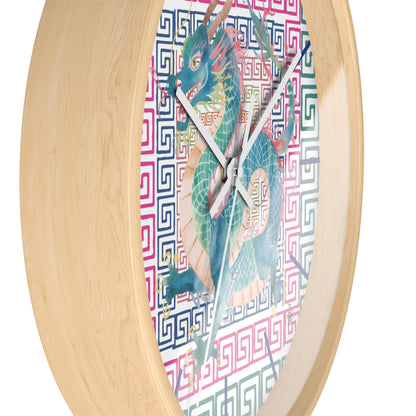 Dragon Motif Wall Clock — Colorful Asian - Inspired Geometric Design - Splash of Color Co.