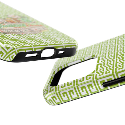 Mahjong Floral Pattern Just A Girl Who Loves Southern Charm and Mahjong Phone Case | Green Geometric Background - Splash of Color Co.