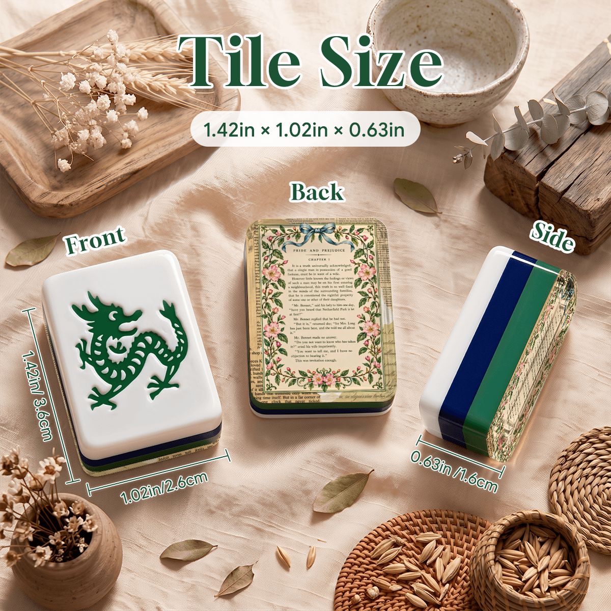 Mahjong Book Lover Literacy 4Layer American Mahjong Tiles Blue Green With Carry Case - Splash Of Mahj And Color Co.