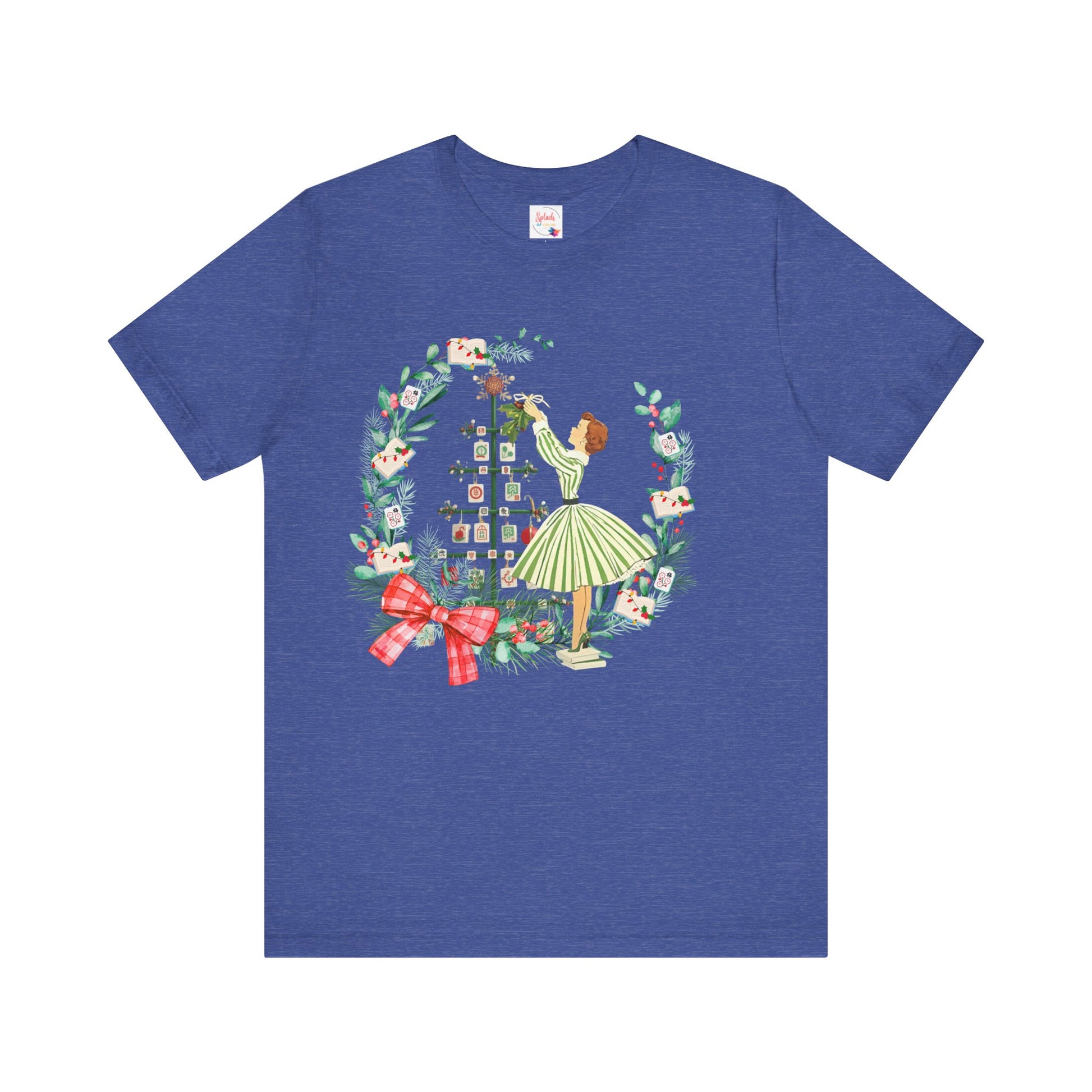 Mahjong Christmas Tee,Vintage Girl, Book Lover, Festive Mahj Gift - Splash of Color Co.