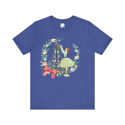 Mahjong Christmas Tee,Vintage Girl, Book Lover, Festive Mahj Gift - Splash of Color Co.
