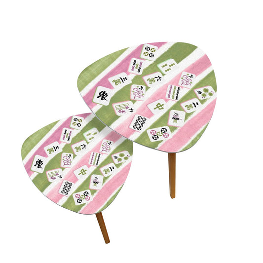 Mahjong Tile Designed Pink Green Watercolor Striped ModernTriangle Coffee Table Set of 2
