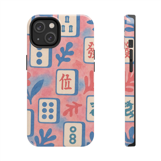 Mahjong Phone Case, Pink Pastel Blue Mahj Lover Mahjong Tile Phone Case