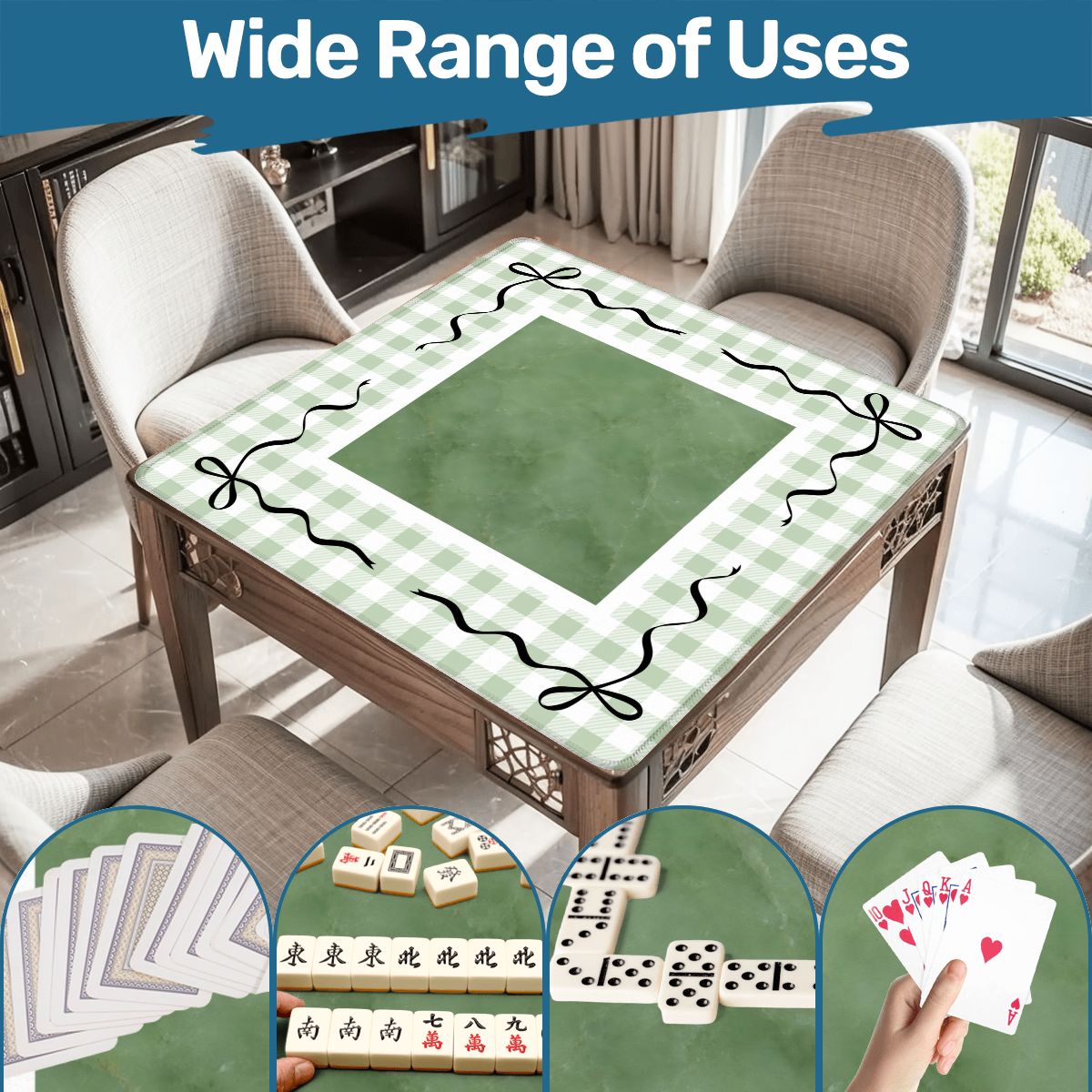 Jade Ite Green Nostalgic Gingham Mahjong Mat - Splash Of Mahj And Color Co.