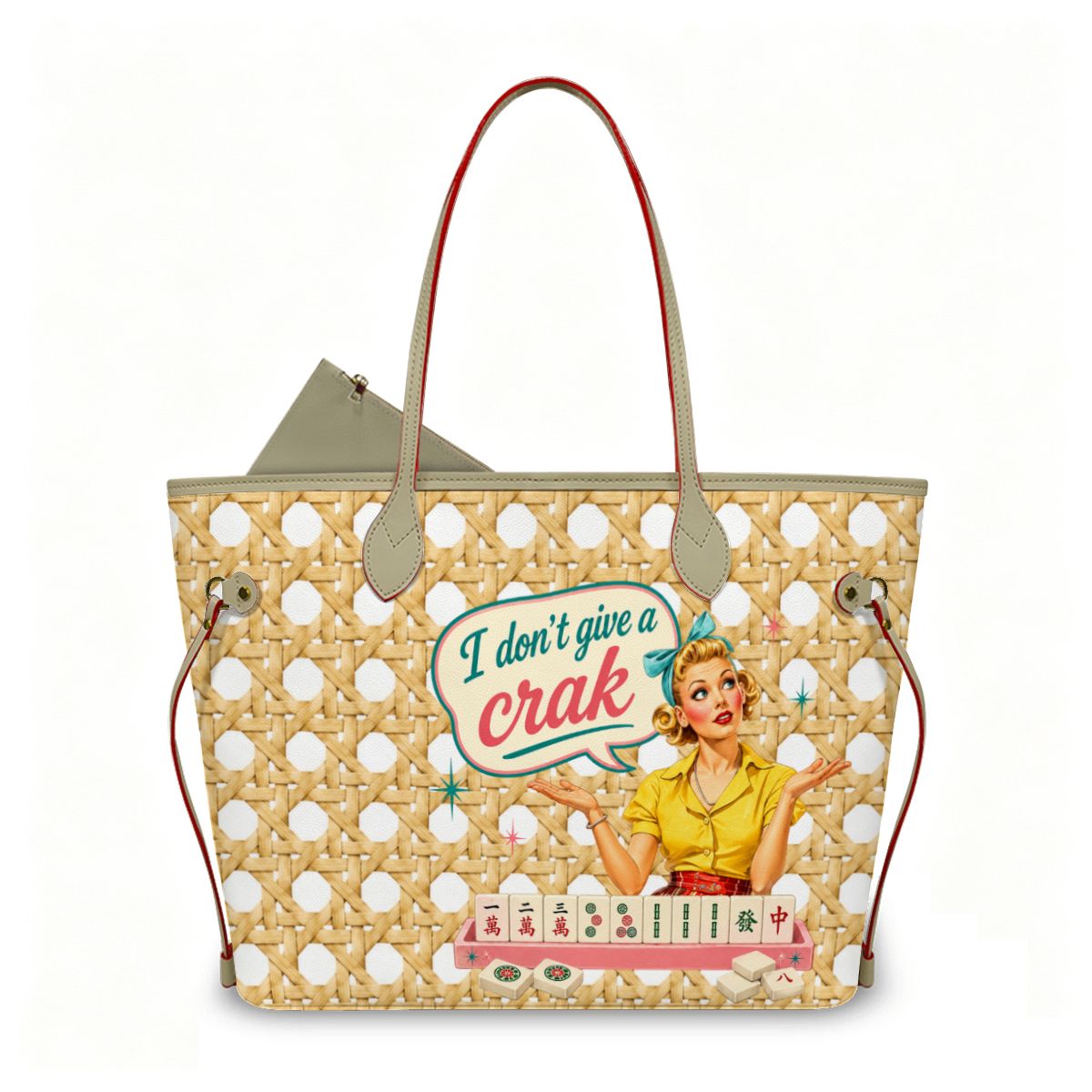 Mahjong Tote Bag, Cane Designed Funny I Don't Give A Crak - Splash Of Mahj And Color Co.