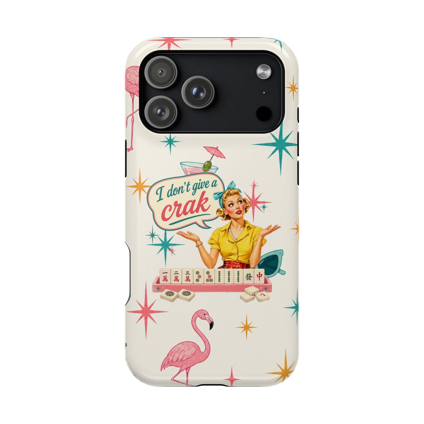 Funny Mahjong Tropical Flamingo Phone Case — “I Don’t Give a Crak” Magnetic Impact-Resistant Case