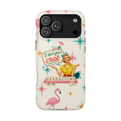 Funny Mahjong Tropical Flamingo Phone Case — “I Don’t Give a Crak” Magnetic Impact-Resistant Case