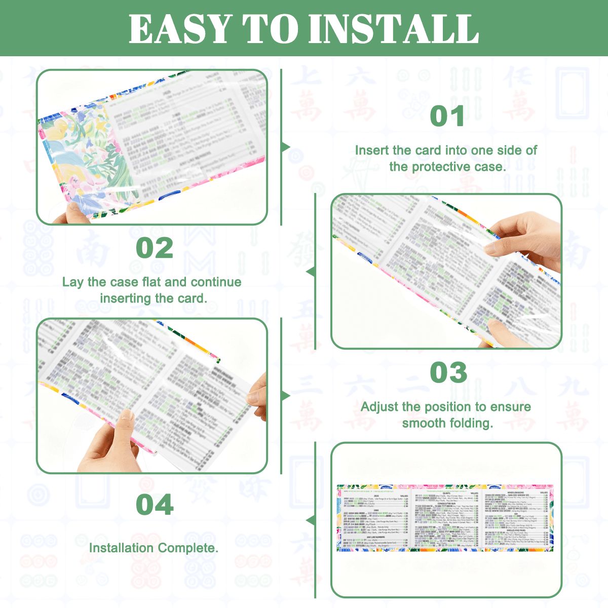 Floral Chinoiserie Designed 4 Mahjong Card Holder with Line Finder - Splash of Color Co.