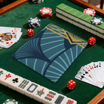 Art Deco Mahjong Blue Gilded Gold 4 Mahjong Card Holder with Line Finder - Splash of Color Co.