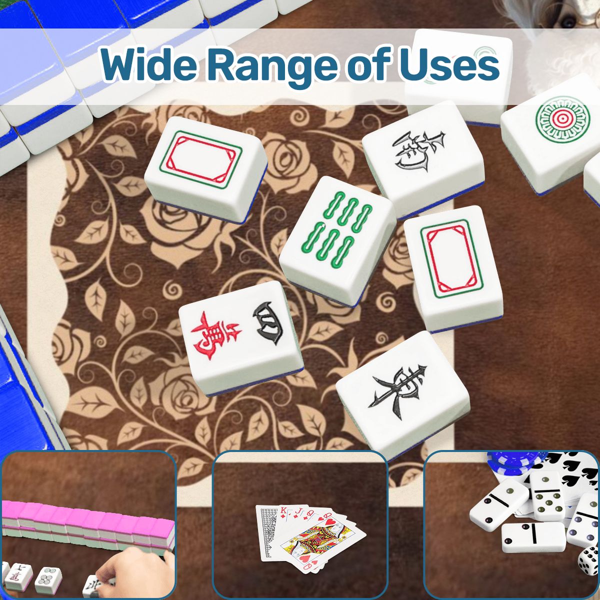 Mahjong Mat, Dogs And Mahjong Funny Preppy Book Dogs, Faux Leather Background Mahj Mat