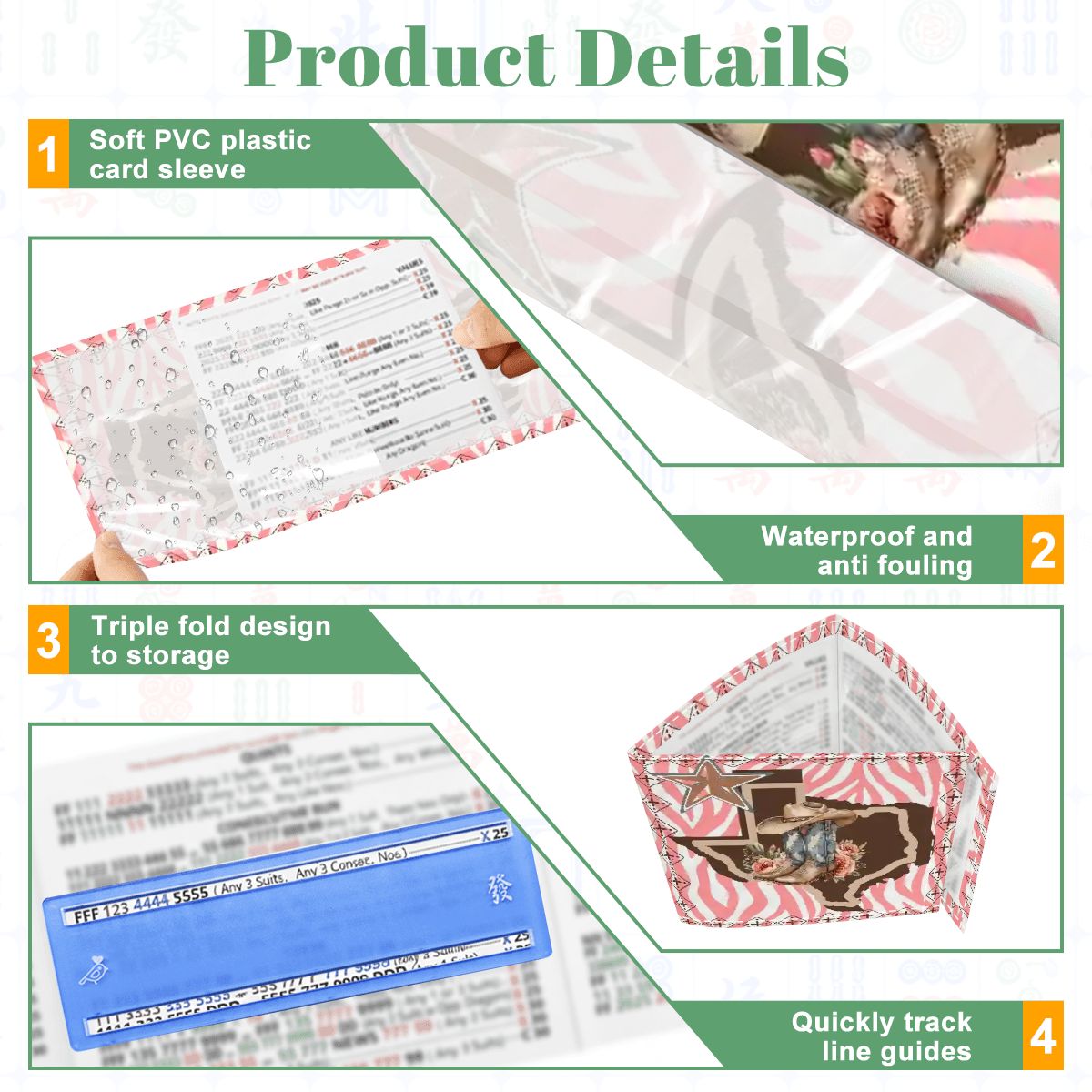 Texan Girl, Boho Floral 4 Mahjong Card Holder with Line Finder - Splash of Color Co.