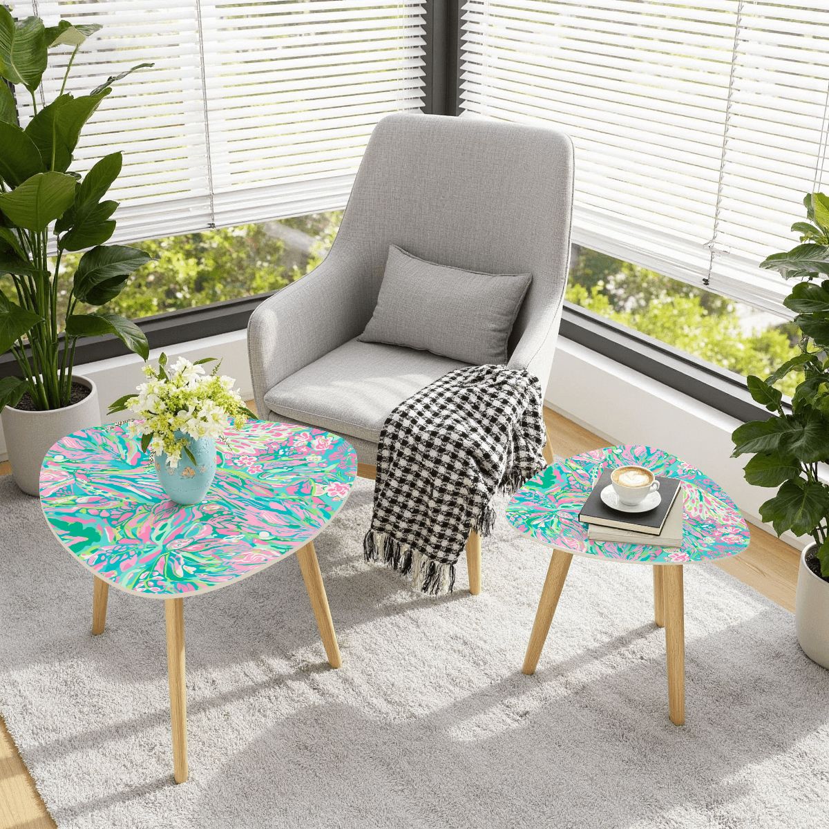 Preppy Pastel Watercolor Tropical Modern Nesting Tables - Splash of Color Co.