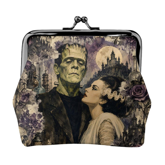Frankenstein And Bride Women's Leather Kiss Lock Coin Purse - Splash Of Mahj And Color Co.