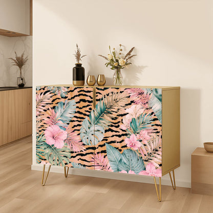 Tiger Jungle Print Mahjong Storage Cabinet Wooden - Splash Of Mahj And Color Co.