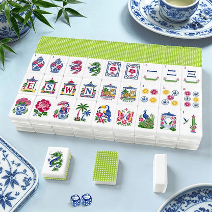Cane & Cello Chinoiserie Engraved Mahjong Tiles With Carry Case
