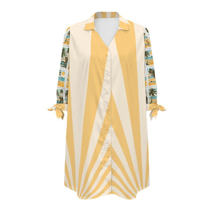 Modern Tropical Wave Palm Tree Women's Cardigan Shirt Three - Quarter Sleeve - Splash of Color Co.