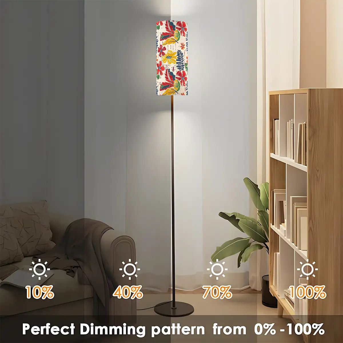 Bold Floral Vintage Heritage Blue Yellow Green  Modern Floor Lamp