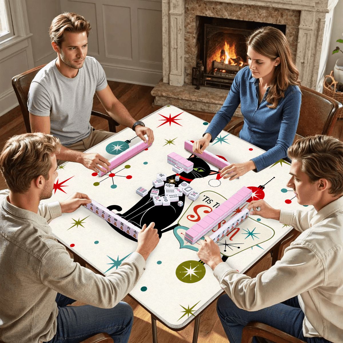 Tis The Season Grumpy Cat Christmas Mahjong Mat - Splash Of Mahj And Color Co.