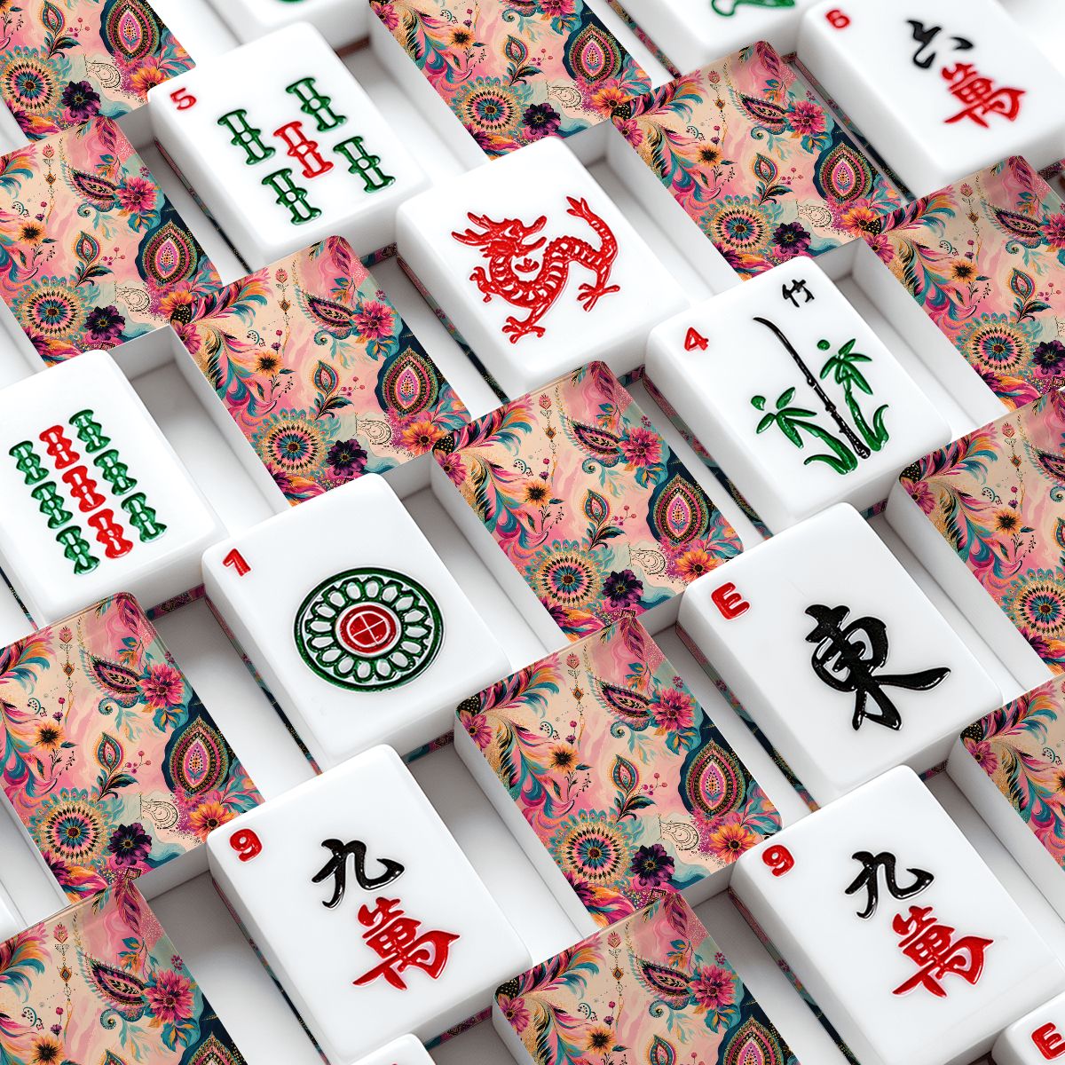 Boho Floral Infusion Bejweled Watercolor American Mahjong Tiles And Carry Case - Splash Of Mahj And Color Co.