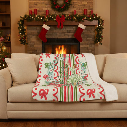 Mahjong Books and Nooks Vintage Christmas Wreath Holiday Seasonal Sherpa Blanket