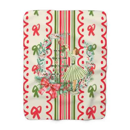 Mahjong Books and Nooks Vintage Christmas Wreath Holiday Seasonal Sherpa Blanket