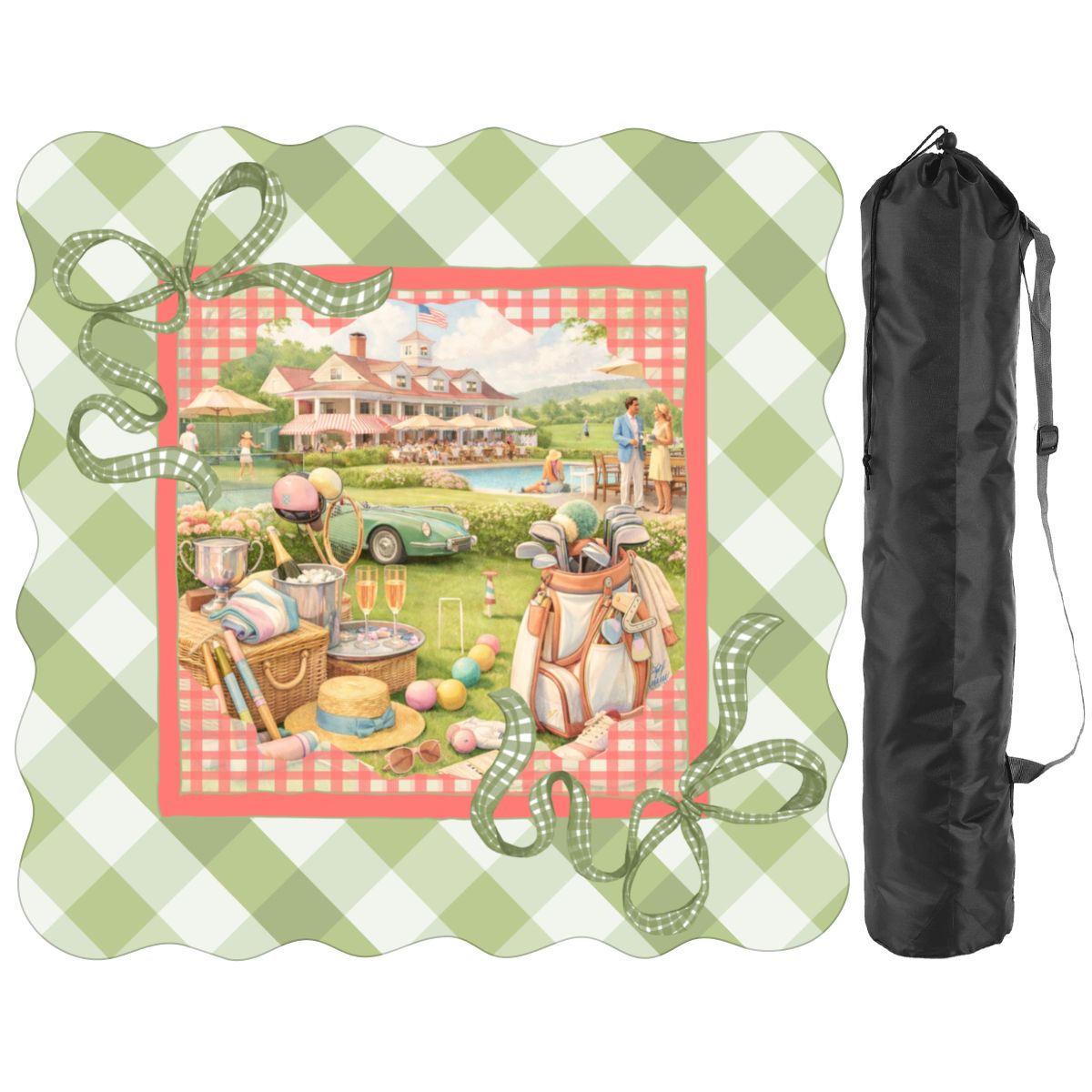 Preppy Green Gingham Countryclub Scalloped Mahjong Mat - Splash of Color Co.