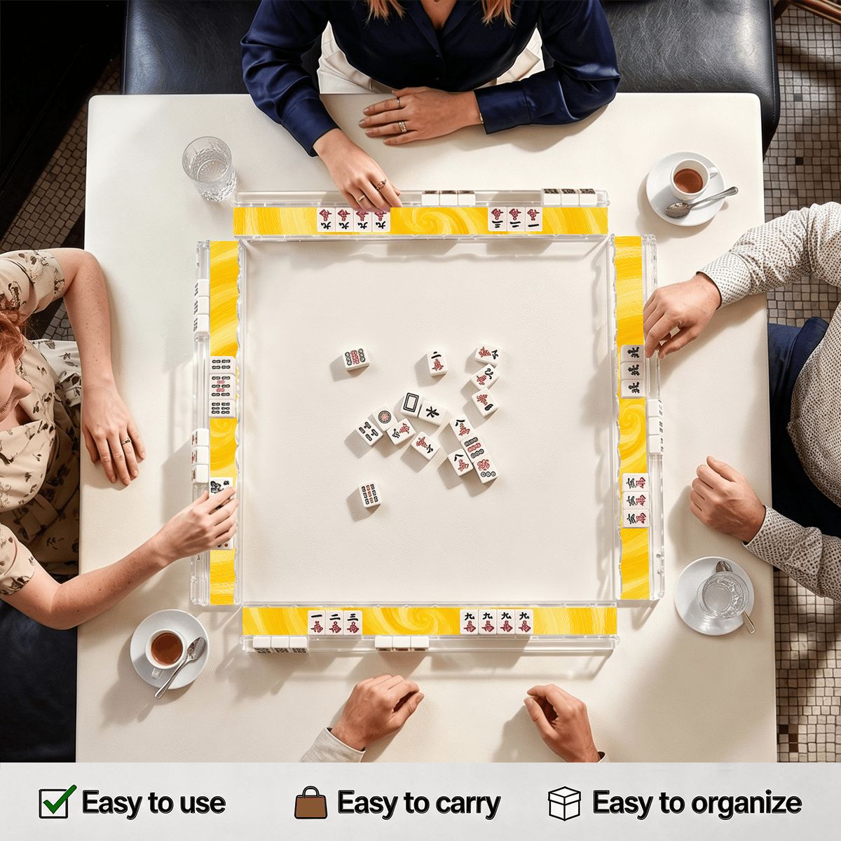 Sunshine Yellow Extended Mahjong Rack Set of 4 Scalloped Magnetic Tile Pusher 20' - Splash Of Mahj And Color Co.