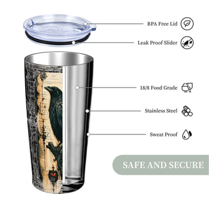 Edgar Allen Poe Raven Gothic Stainless Steel Insulated Tumblers with Lid & Straw