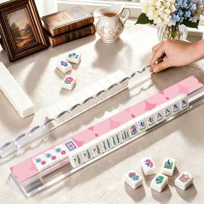 Bubblegum Pink Extended Mahjong Rack Set of 4 Scalloped Magnetic Tile Pusher 20' - Splash Of Mahj And Color Co.