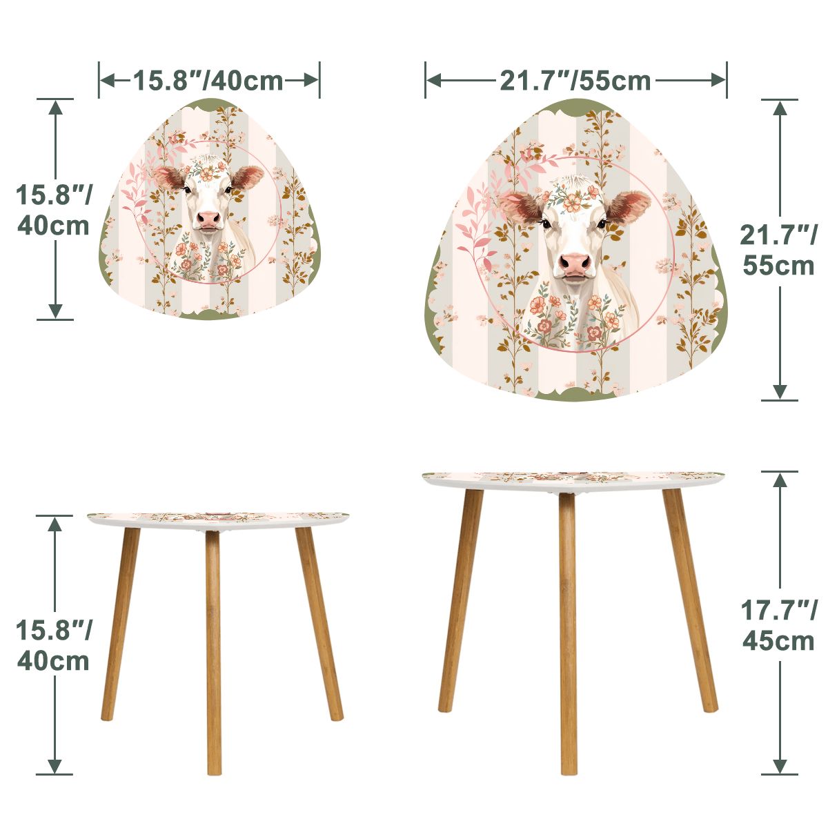 Country Farmhouse, Floral Cow Preppy Garden Room Modern Boho Nesting Tables - Splash of Color Co.