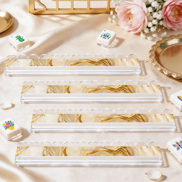 Gold Marbled Gilded Extended Mahjong Rack Set of 4 Scalloped Magnetic Tile Pusher - Splash Of Mahj And Color Co.