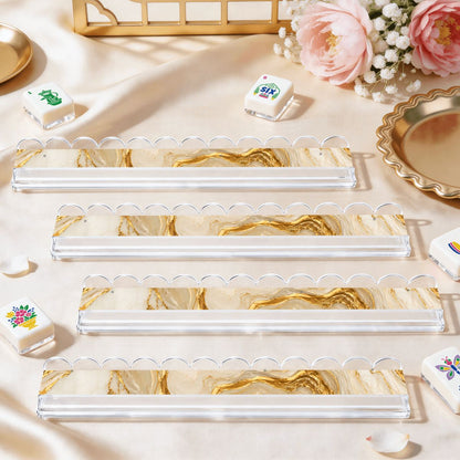 Gold Marbled Gilded Extended Mahjong Rack Set of 4 Scalloped Magnetic Tile Pusher - Splash Of Mahj And Color Co.