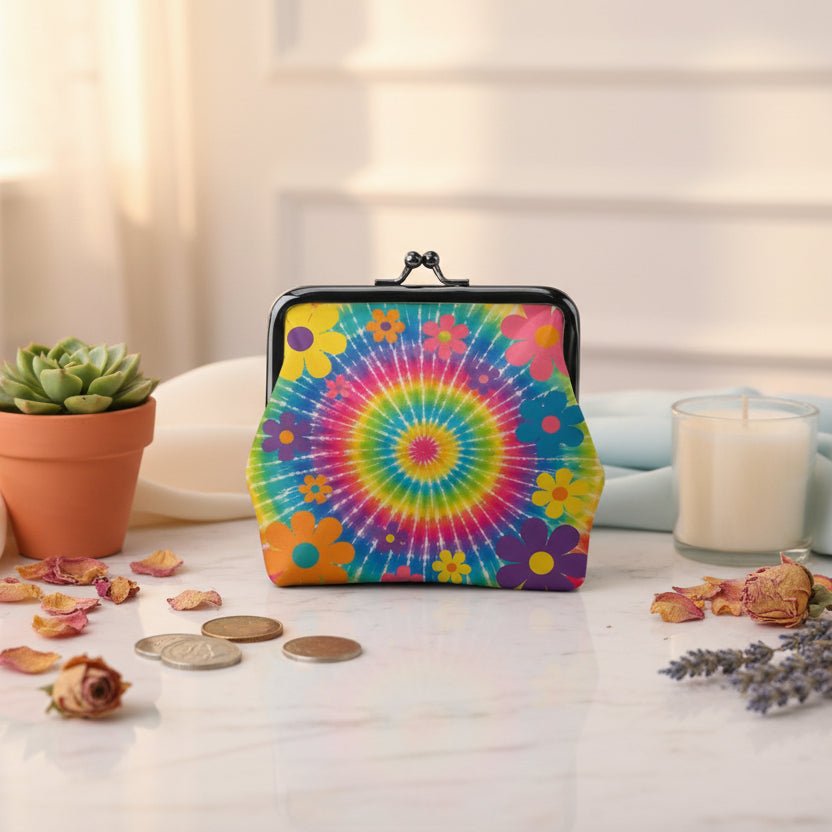 Tie Dye Women's Leather Kiss Lock Coin Purse - Splash Of Mahj And Color Co.