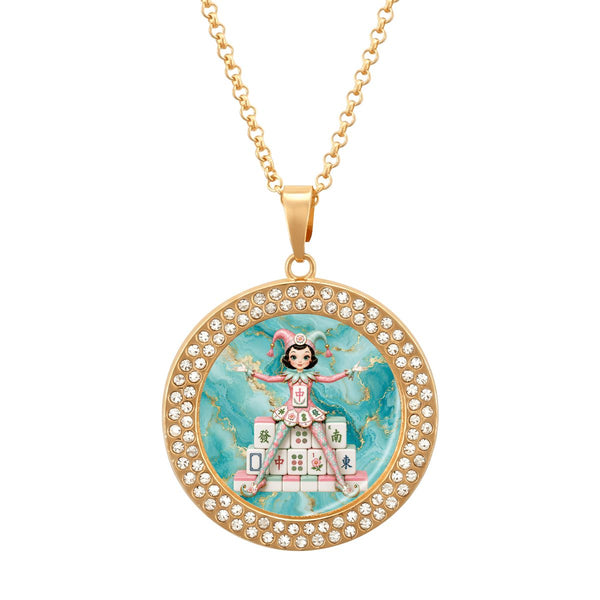 Mahjie The Mascot Round Rhinestone Pendant Necklace