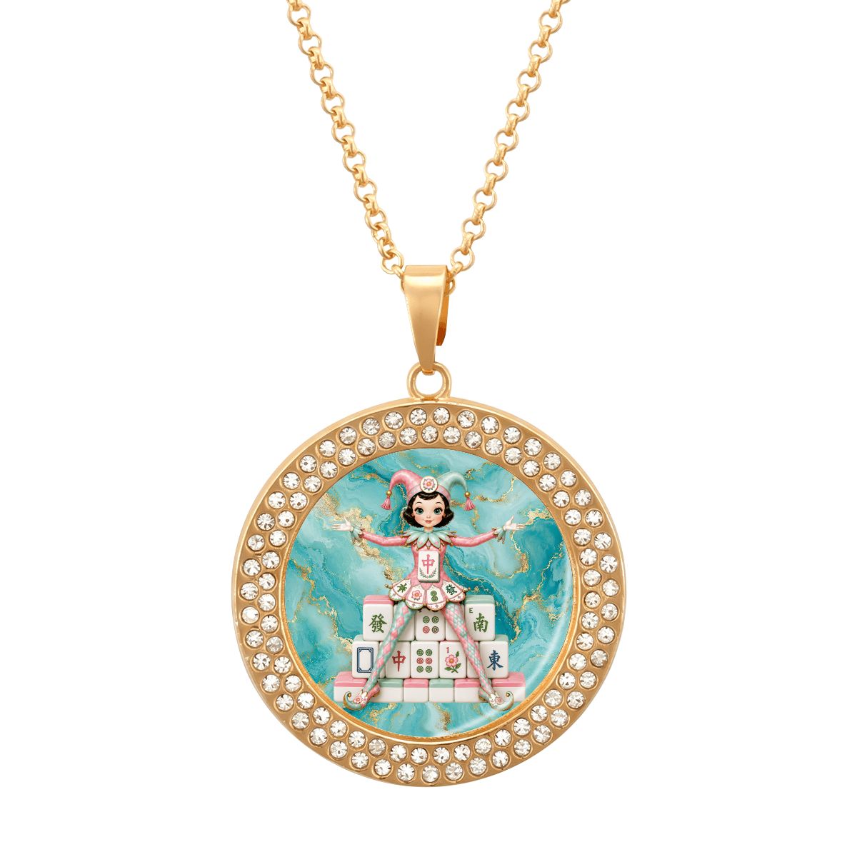 Mahjie The Mascot Round Rhinestone Pendant Necklace