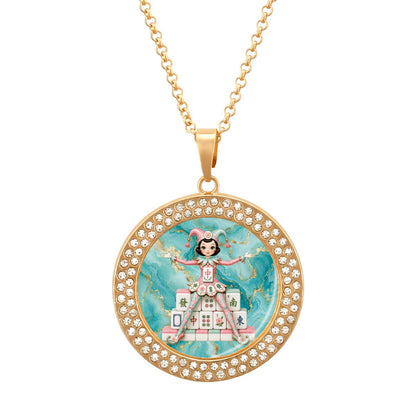 Mahjie The Mascot Round Rhinestone Pendant Necklace